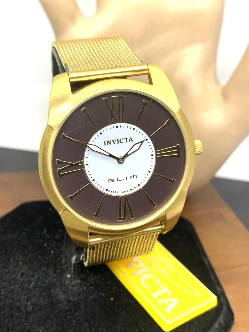 Invicta Men's Watch 5335 Slim Quartz Brown Dial Gold Mesh Stainless Steel 40mm